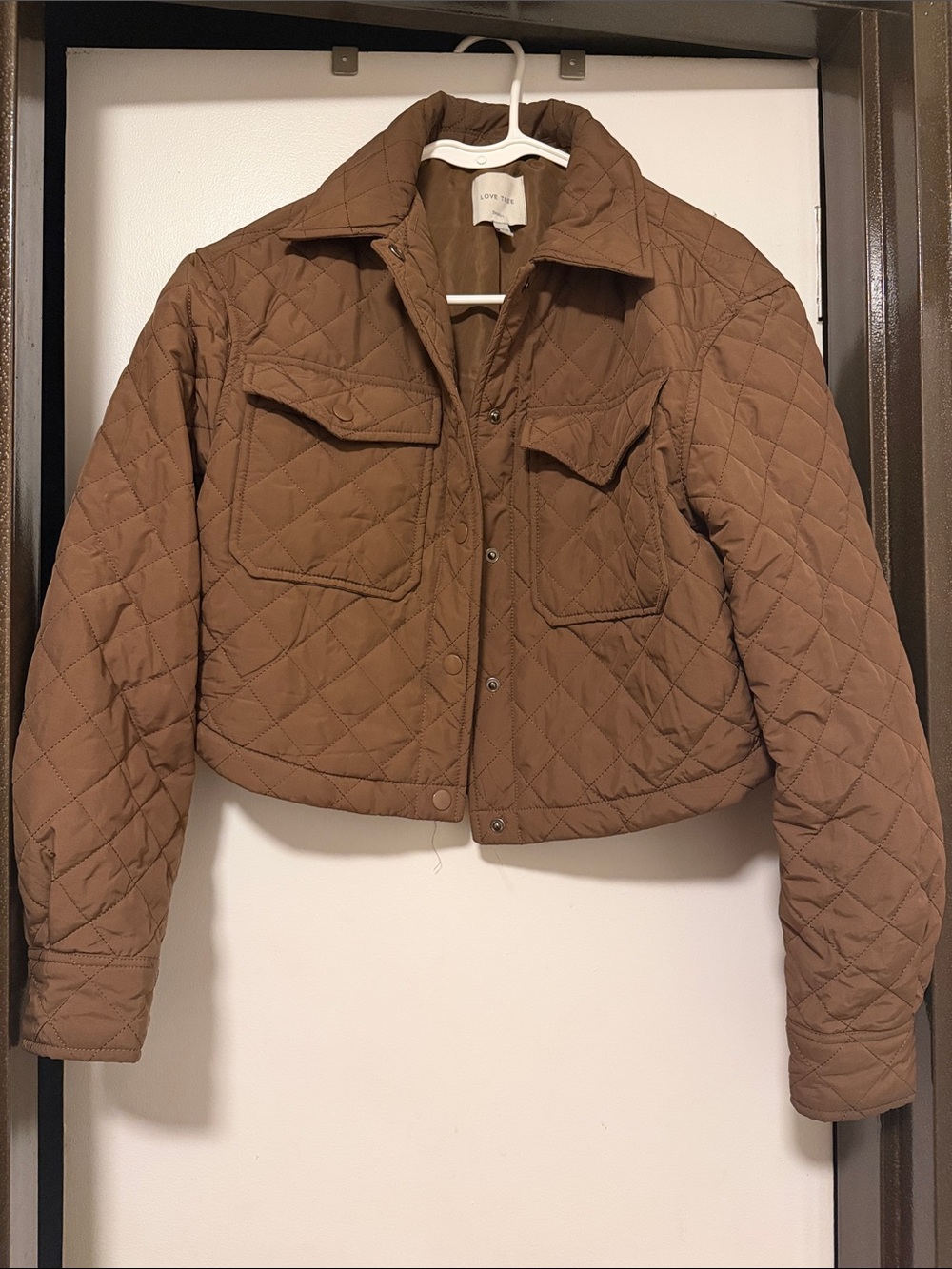 Quilted Cropped Jacket in Brown